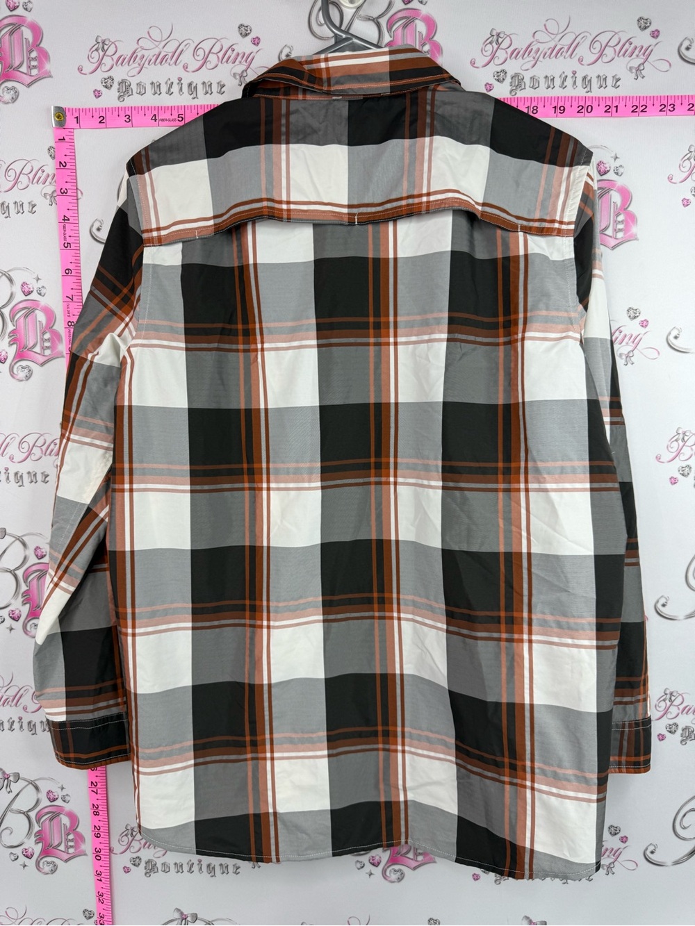 Eddie Bauer classic fit shirt top Plaid Button-Up Shirt in White, Gray & Brown - Picture 2 of 14